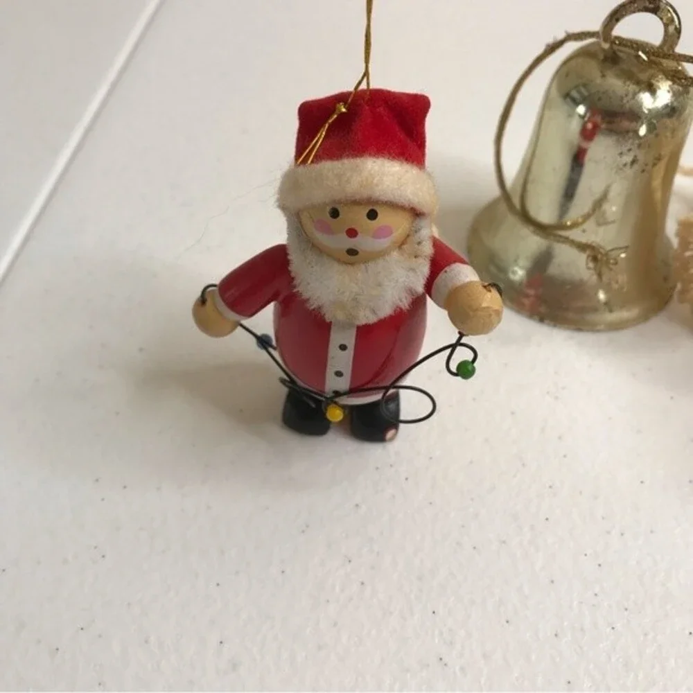 Vintage Assorted Christmas Ornaments Brass Bell Handmade Needlepoint Crochet Lot